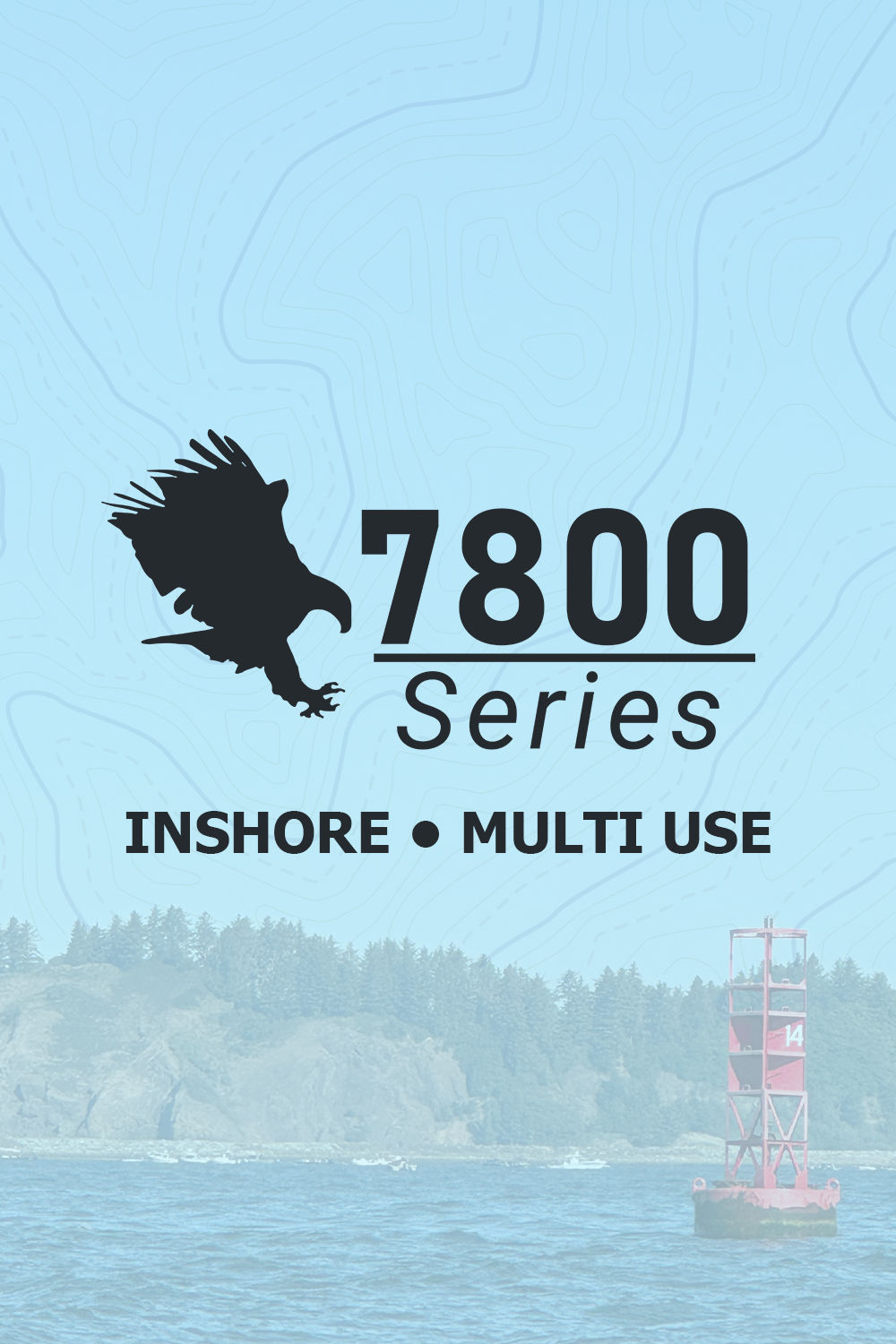 Product packaging for 7800 Series with an eagle silhouette and coastal background